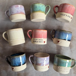 Handmade personalised mugs for your bestie or loved one/ special gift/ wheel thrown mugs 画像 9