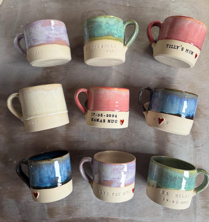 Handmade personalised mugs for your bestie or loved one/ special gift/ wheel thrown mugs 画像 9