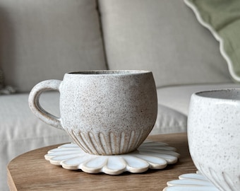 Hand Thrown Speckled Ceramic Mug | Handmade White Glazed Pottery Coffee Cup