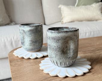 Hand Thrown Speckled dimple cup | Handmade Pottery Coffee tumbler in burnt iron