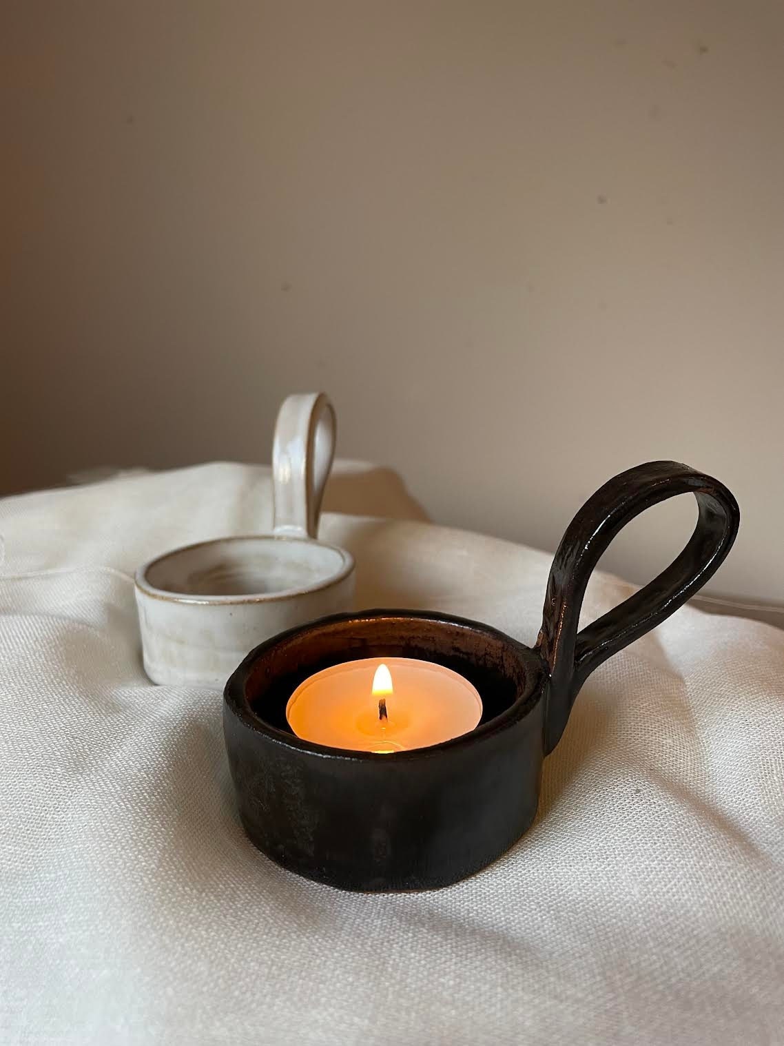 Tea light Holders with handle/ ceramic/ stoneware/ candles/ Christmas/ home decor/ homewares/ candle holder