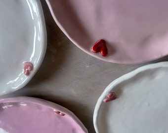 Handmade ceramic Valentines love heart plates/ heart dish/ jewellery dish/ trinket dish/ love heart