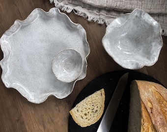 Organic snack bowls/ white fleck/ serving bowls