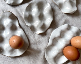 Abstract Egg Holders/ ceramic egg holder/ Rustic White