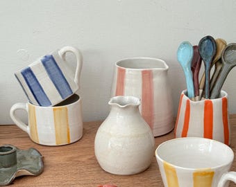Handmade Ceramic stripey jugs