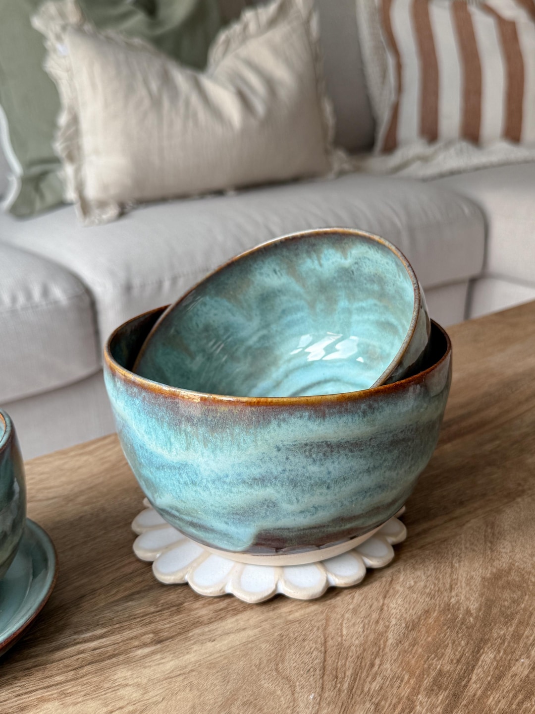 Handmade Wheel Thrown Stoneware Bowl in Turquoise Drift - Etsy