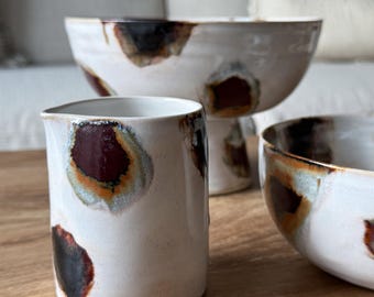 Handmade Cow Print Ceramic Mini Jug | Wheel Thrown Creamer, Bud Vase