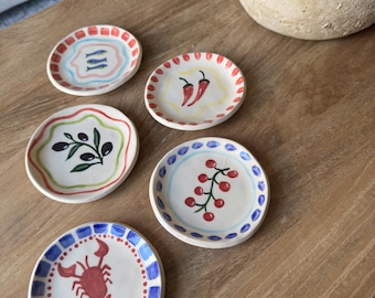Hand-Painted Ceramic Trinket Dish | Mediterranean Olive, Chilli, Sardine Designs