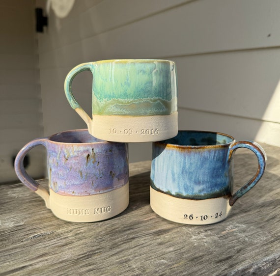 Handmade personalised mugs for your bestie or loved one/ special gift/ wheel thrown mugs