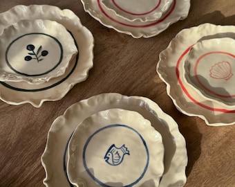 set of 6 & 12 Hand-Painted Mediterranean Style Ceramic Plates