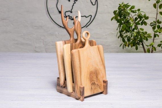 Amish Made 5-Piece Wood Cutting Board Set wi​th Stand