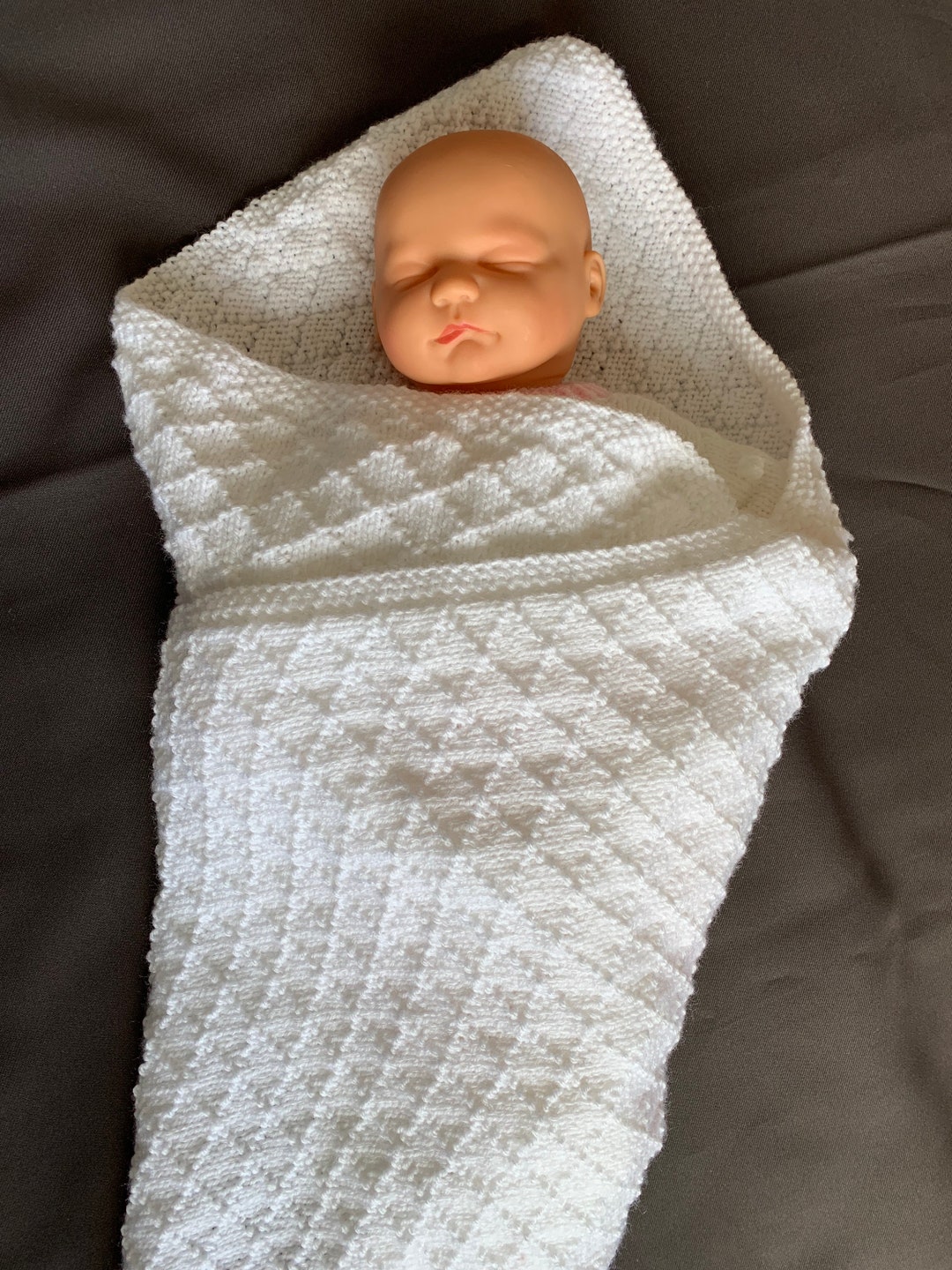 Hand Knitted White, Pink, Peach or Blue Baby Blanket, Pram Blanket ...