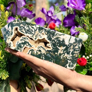 8"Moss Agate Tower, Moss Agate Point, Stone Moss Agate Tower, Geode & Druzy Moss Agate Towers