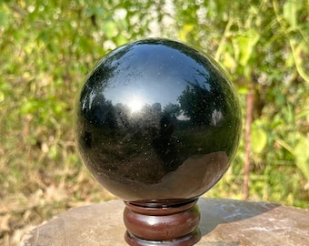 Large Polished Black Tourmaline Sphere: Natural Crystal Healing Ball (5 inch)