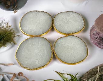 White Agate Coasters: Gold Plated Geode Drink Coaster Set
