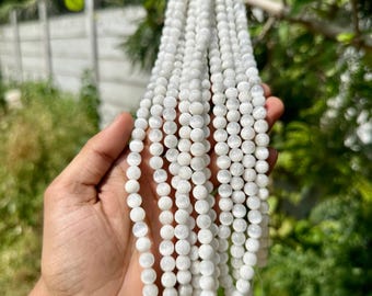 Natural Selenite Beads, Natural Selenite Genuine Selenite Gemstone Beads, Round Smooth Beads for Jewelry Making, 6mm, 8mm, 10mm