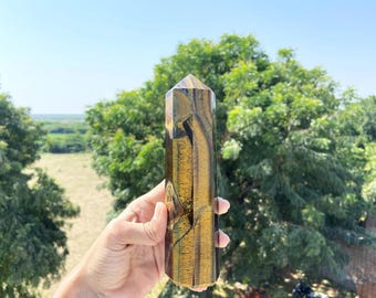 190mm Large Tiger Eye Tower, Tiger Eye Crystal Point - Tiger Eye Crystal Tower - Crystal Obelisk - Healing Wand