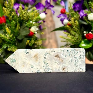 254mm Tree Moss Agate Tower, Moss Agate Point, Stone Moss Agate Tower, Geode & Druzy Moss Agate Towers