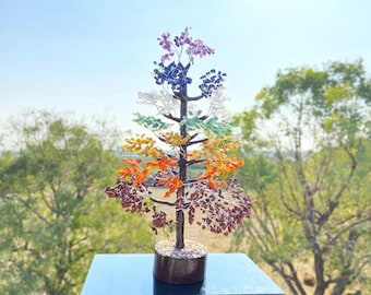 Large Seven Chakra Gemstone Tree: 20&quot; Crystal Table Decor