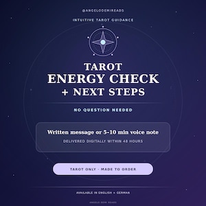 Puede incluir: Un gráfico digital azul oscuro con el texto @ANGELODEMIREADS, INTUITIVE TAROT GUIDANCE, TAROT ENERGY CHECK + NEXT STEPS, NO QUESTION NEEDED, Written message or 5-10 min voice note, DELIVERED DIGITALLY WITHIN 48 HOURS, TAROT ONLY, MADE TO ORDER.