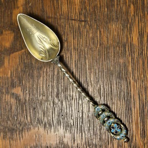 Antique Sterling Silver Enameled Spoon with &quot;M&quot; Monogram, Vintage 1893