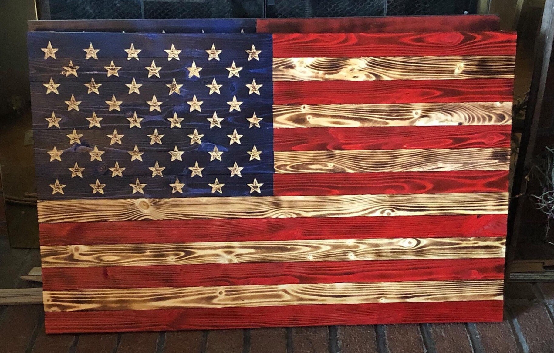 Rustic Handmade Wooden American Flag Standard Red White and Etsy