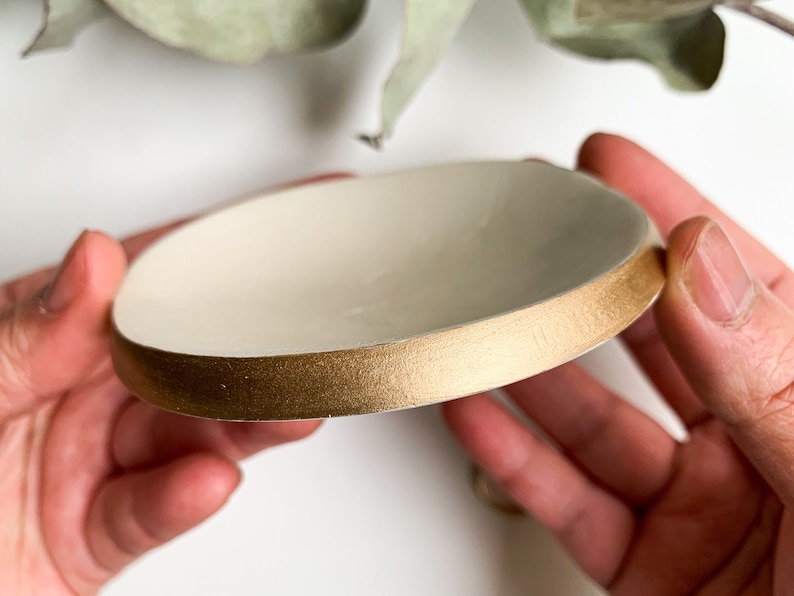 Cream Ivory Gold Dish Minimalist Air Dry Clay Ring Dish French Mother Day Gift Small Clay Jewelry Trinket Storage Made in France