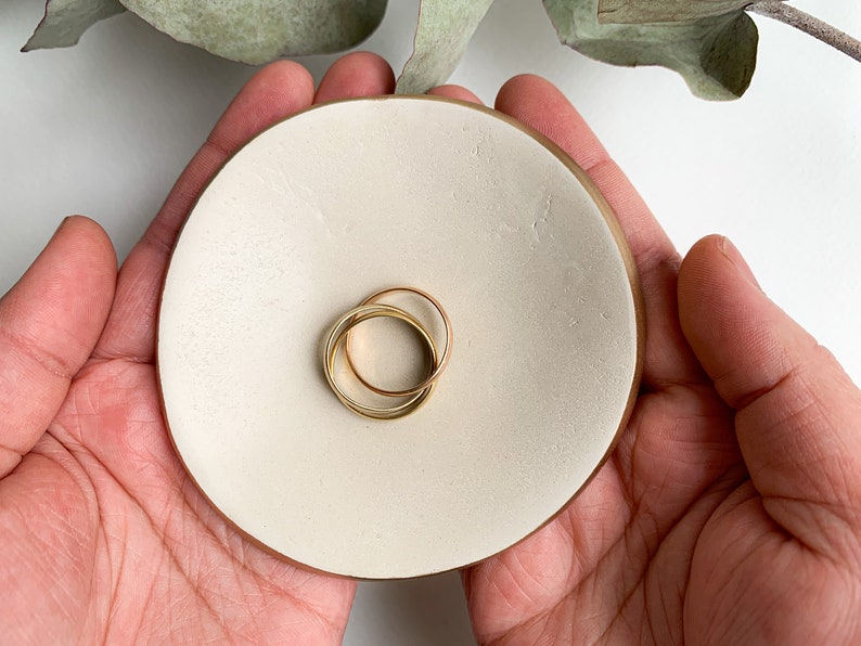 Cream Ivory Gold Dish Minimalist Air Dry Clay Ring Dish French Mother Day Gift Small Clay Jewelry Trinket Storage Made in France
