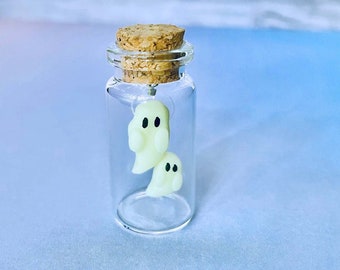 Mama Ghost and Baby Ghost in a Jar, Tiny Ghost in a Bottle, Glow in the Dark, Halloween Ghost Decor, Mother's Day Gift, Spooky Gift