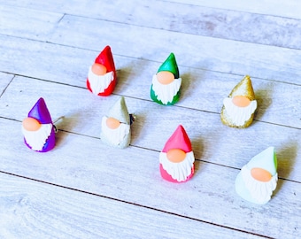 Gnome Stud Earrings, no Metal FREE option, Gnome Gift, Garden Gnome Jewelry, Gnome Lover Stud Set, Pink Purple Silver Gold, Plastic Posts