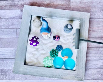Handmade MINI Gnome Zen Garden, Garden Gnome Gift, Desk Toy, Meditation, Fairy Garden Zen Garden Kit, Japanese Garden Kit, Stress Relief