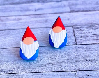 Classic Gnome Stud Earrings, Scandinavian Gnome Gift, Norwegian Gnome, Gnome Jewelry, Red and Blue Gnome, Fourth of July Gnome Earrings