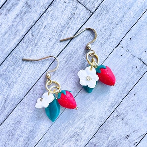 Strawberry Dangle Earrings: Polymer Clay Cottagecore Fruit Jewelry