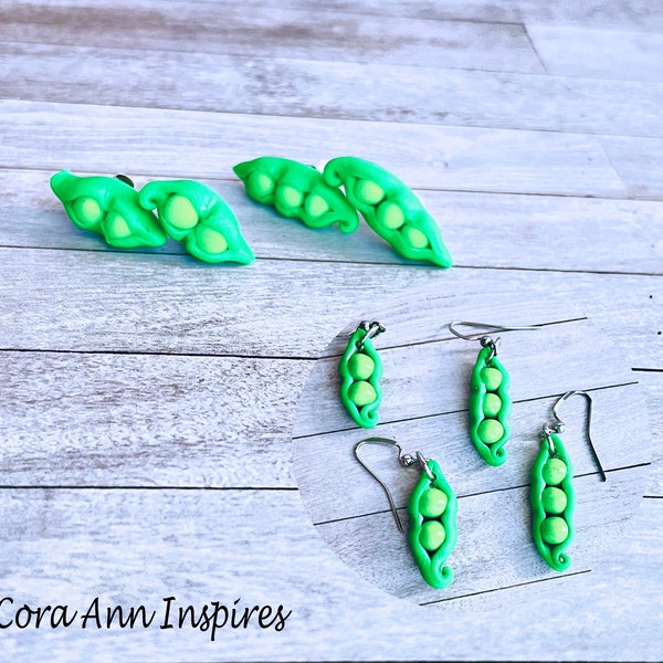 Sweet Pea Earrings, Two Peas in a Pod, Three Peas in a Pod, Funky Weird Funny Earrings, Quirky Food Jewelry, Kawaii Earrings, Pea Dangles