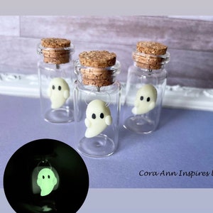 Tiny Glow in the Dark Ghost in a Jar, Miniature Ghost Desk Pet, Cute Ghost, Adopt a Ghost, Halloween Ghost Decor, Halloween Spooky Gift