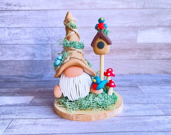 Spring Bird Gnome Gift, Robin Gnome, Garden Gnome Tray Decor, Mother's Day Gift, Summer Garden Gnome, Whimsical Gnome, Bird House Gnome