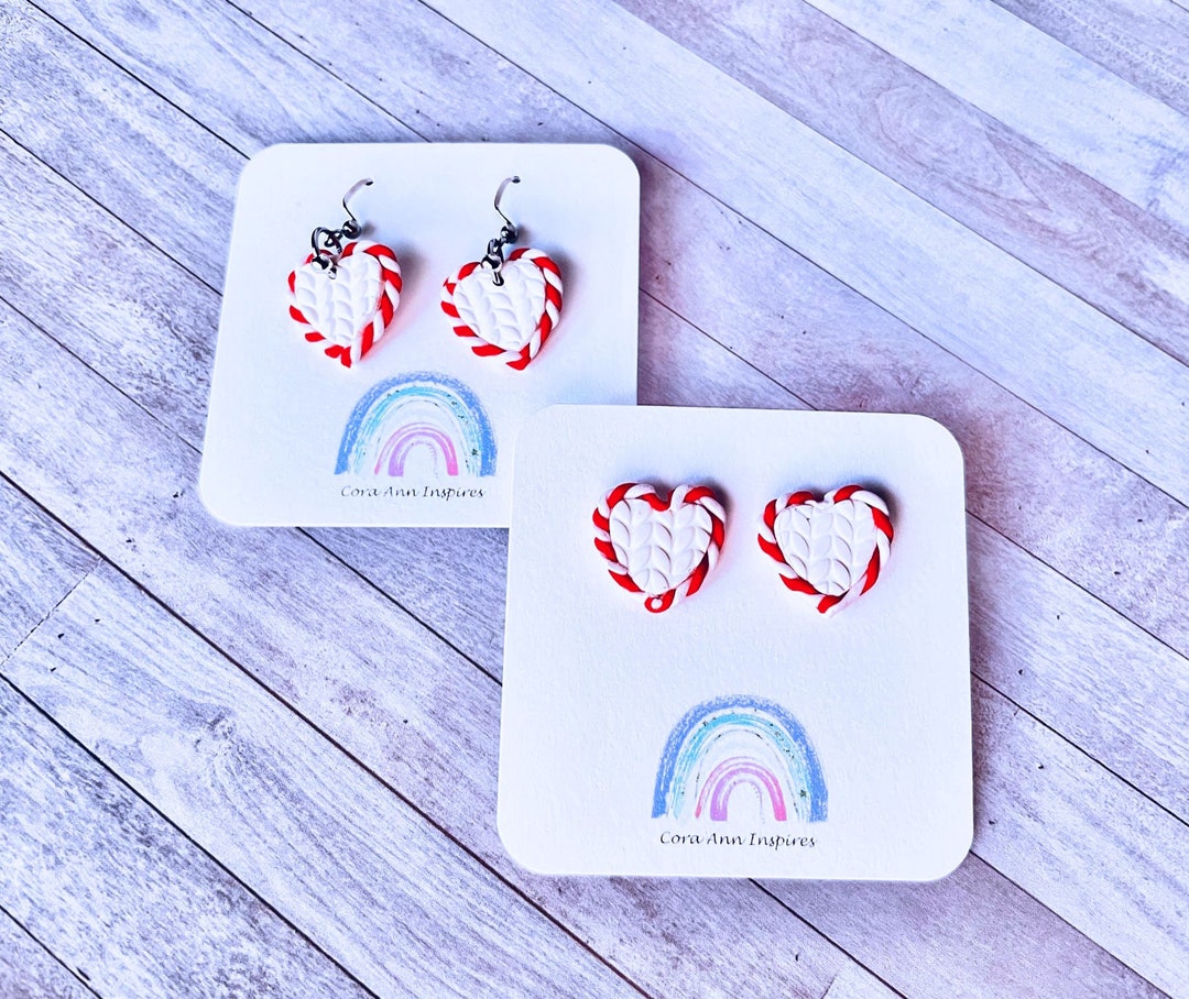 Peppermint Candy Heart Earrings, Holiday Jewelry, Cute Christmas