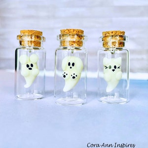 Dog, Mouse or Cat Ghost in a Jar, Miniature Ghost in a Bottle, Glow in the Dark Ghost, Halloween Decor, Halloween Mouse Puppy Kitty Ghost