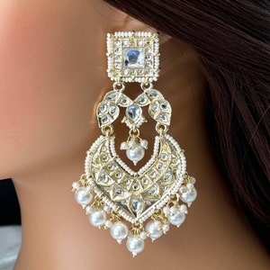 Deepika Padukone inspired Bollywood Kundan Earrings/Indian/pearl Earring/Pakistani/Statement Earrings/Long chandelier/bridal/Indian wedding