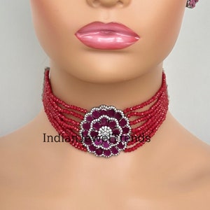 Ruby Oxidized Finish CZ choker set/American Diamond Necklace Set/Statement Necklace/Elegant Jewelry/Indian Jewelry/Indian Wedding/bridal
