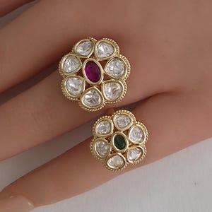 RubyGreen Bridal Gold Moissanite Kundan Polki Ring/Adjustable Ring/Indian Ring/ Pakistani /Indian Jewelry/Bollywood Jewelry/Indian Wedding