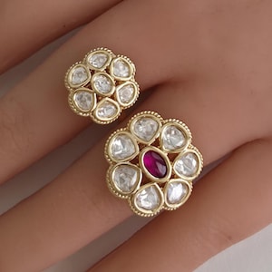 Ruby Bridal Gold Moissanite Kundan Polki Ring/Adjustable Ring/Indian Ring/ Pakistani /Indian Jewelry/Bollywood Jewelry/Indian Wedding