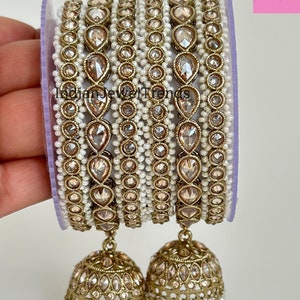 Bollywood Style Polki Kundan silver finish Bangles Set(6pc)/Polki Chuda set/Punjabi Pearl bangles Set/Bridal bangles/wedding jewelry/Chooda
