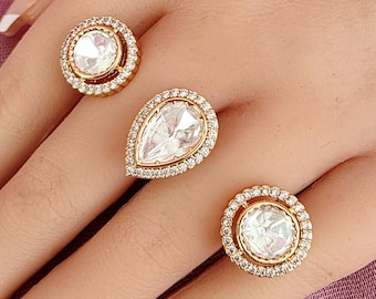 Bridal Double Finger Gold Kundan Polki Ring/Adjustable Ring/Indian Ring/ Pakistani Jewelry/ Indian Jewelry/Bollywood Jewelry/Indian Wedding