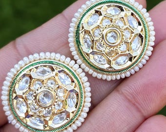 White pearl Moissanite Kundan Stud Earrings/Indian Studs/Indian Earrings/Indian Jewelry/Kundan Studs/Sabyasachi studs/Bridal Jewelry/wedding