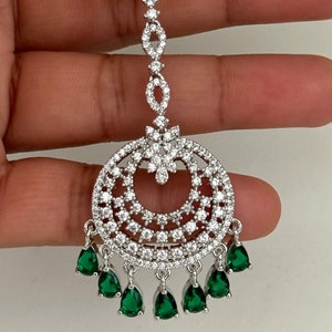 American Diamond Maang tikka/Indian Jewelry/ Indian Wedding Jewelry/ Pakistani Jewelry/ Jhoomer/ Matha patti/ Indian forehead jewelry
