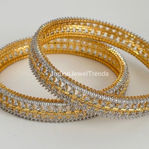 Set of 2 Cz Classic Bangles With 2 Tone Plating /CZ Bangles/Bracelet/Indian Party Bangles/CZ stone bangle/Indian wedding/bridal jewelry 2pcs