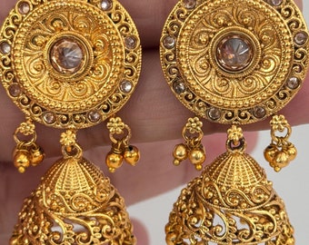 Gold Plated Jhumka Earrings/South Indian jewelry/Temple Jewelry/Amrapali  earrings/Gold earrings/Jhumka earrings/Indian Earrings/Traditional