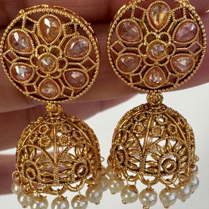 Gold plated Polki Jhumka/stone Jhumka/Indian Jewelry/Pakistani/Punjabi/Indian/Statement earring/Bridal earring/Indian wedding