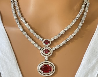 Collier de mariée en rubis et zirconiums, bijoux de mariage indiens